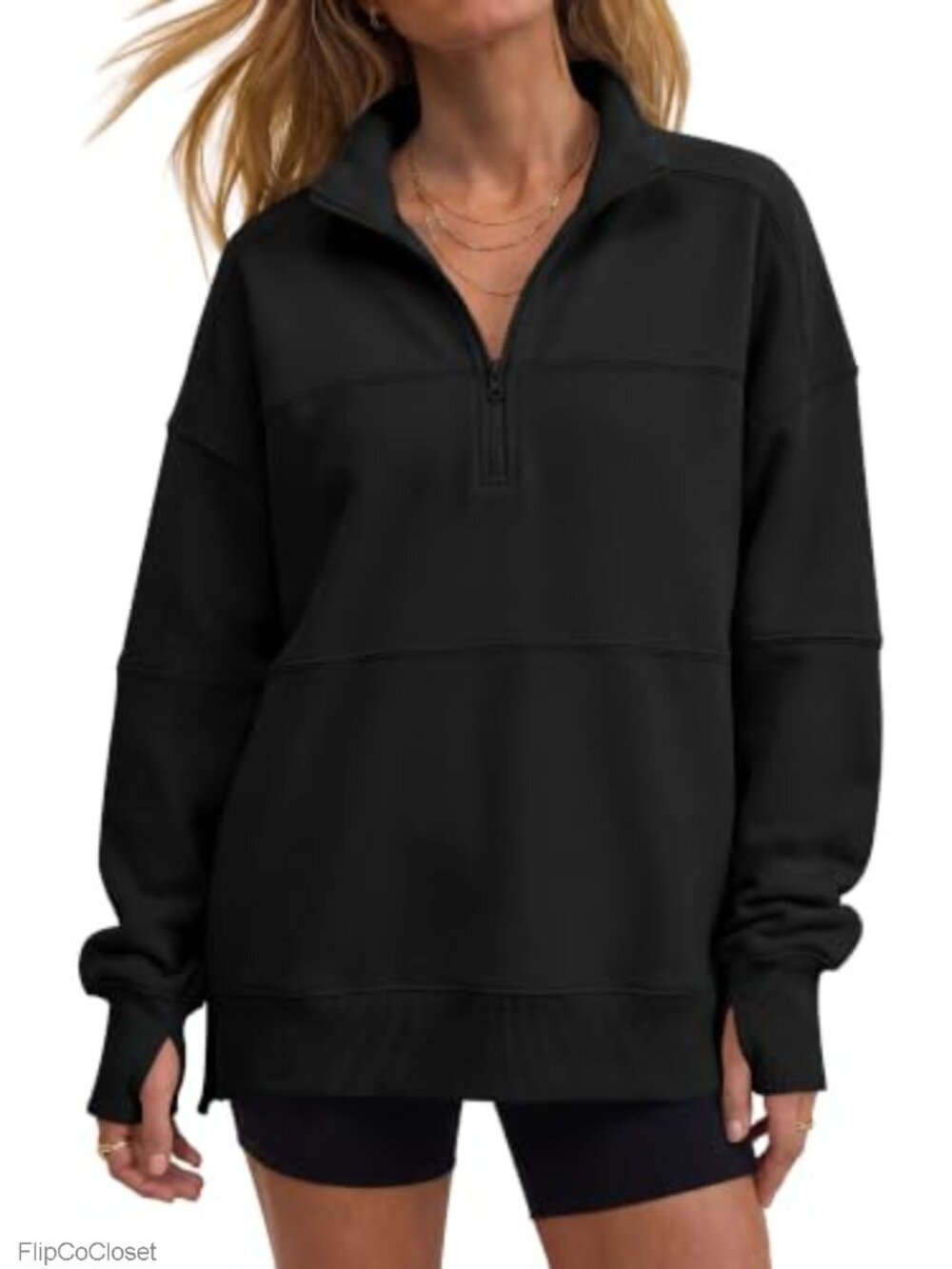 Oversized Quarter Zip Color Block Sweatshirt Pullover Fleece Lined